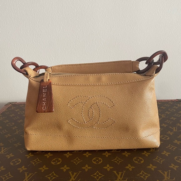 Vintage Chanel Caviar CC Wood Chain Hobo Beige - Picture 2 of 10